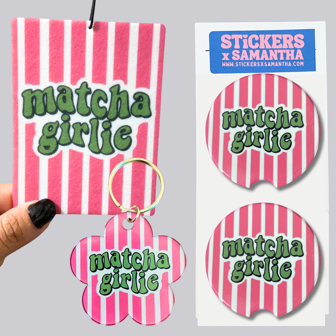 Matcha Girlie Car Accessory Bundle  | Keychain, Car Coaster Set and Air Freshener Fragrance (Copy)