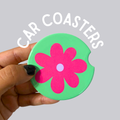 Green & Pink Flower Ceramic Car Coasters