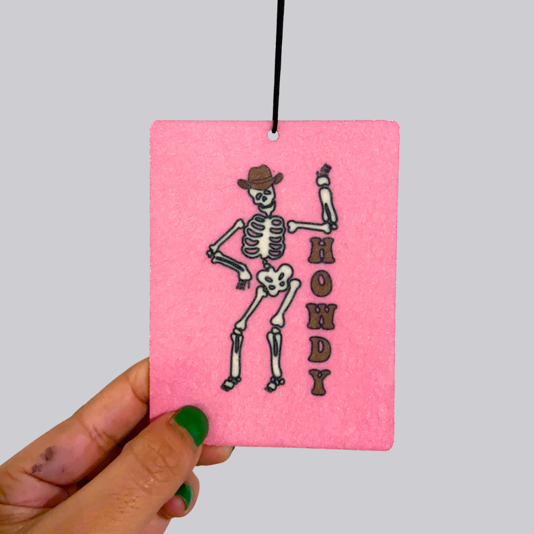 Howdy Skeleton Hanging Car Air Freshener