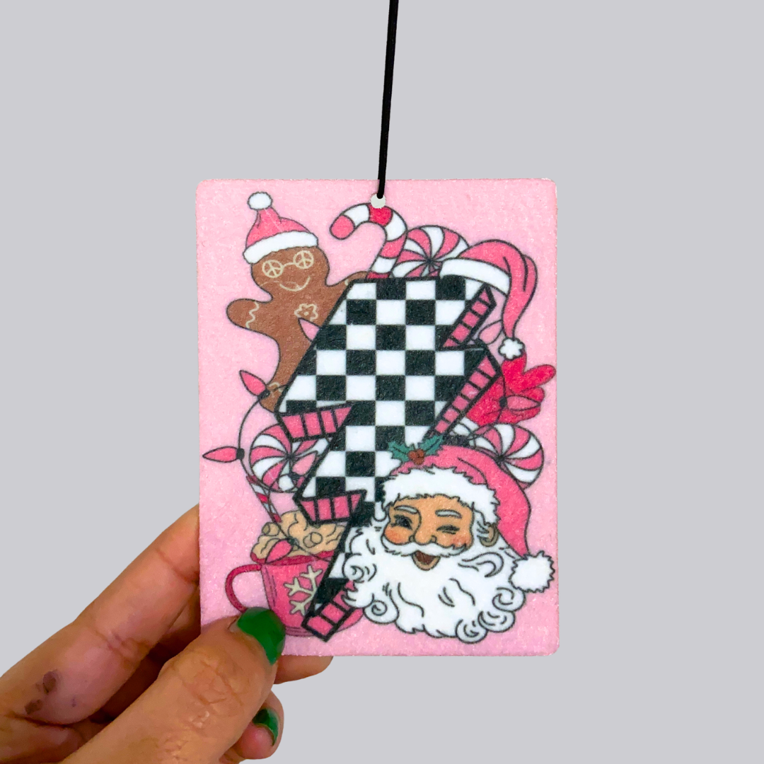 Pink Christmas Collage Hanging Car Air Freshener