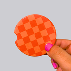 Orange Checker Ceramic Car Coasters