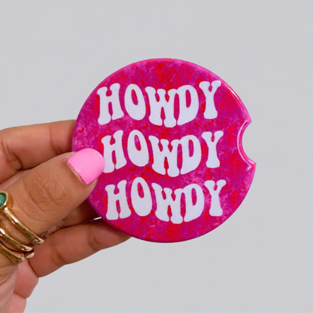 Howdy Pink Ceramic Car Coasters