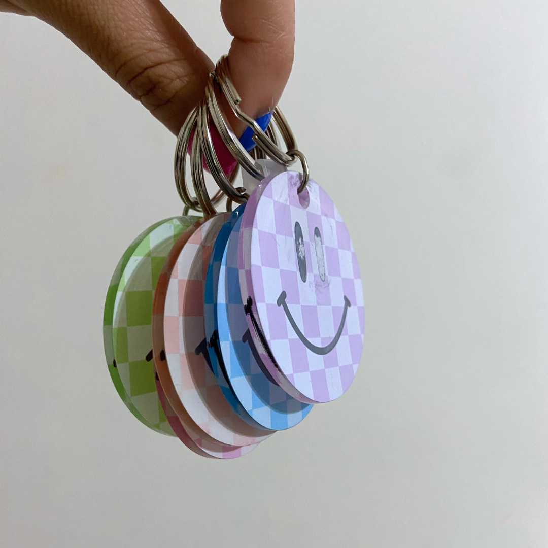 Smiley Face Checker Circle Acrylic Keychain