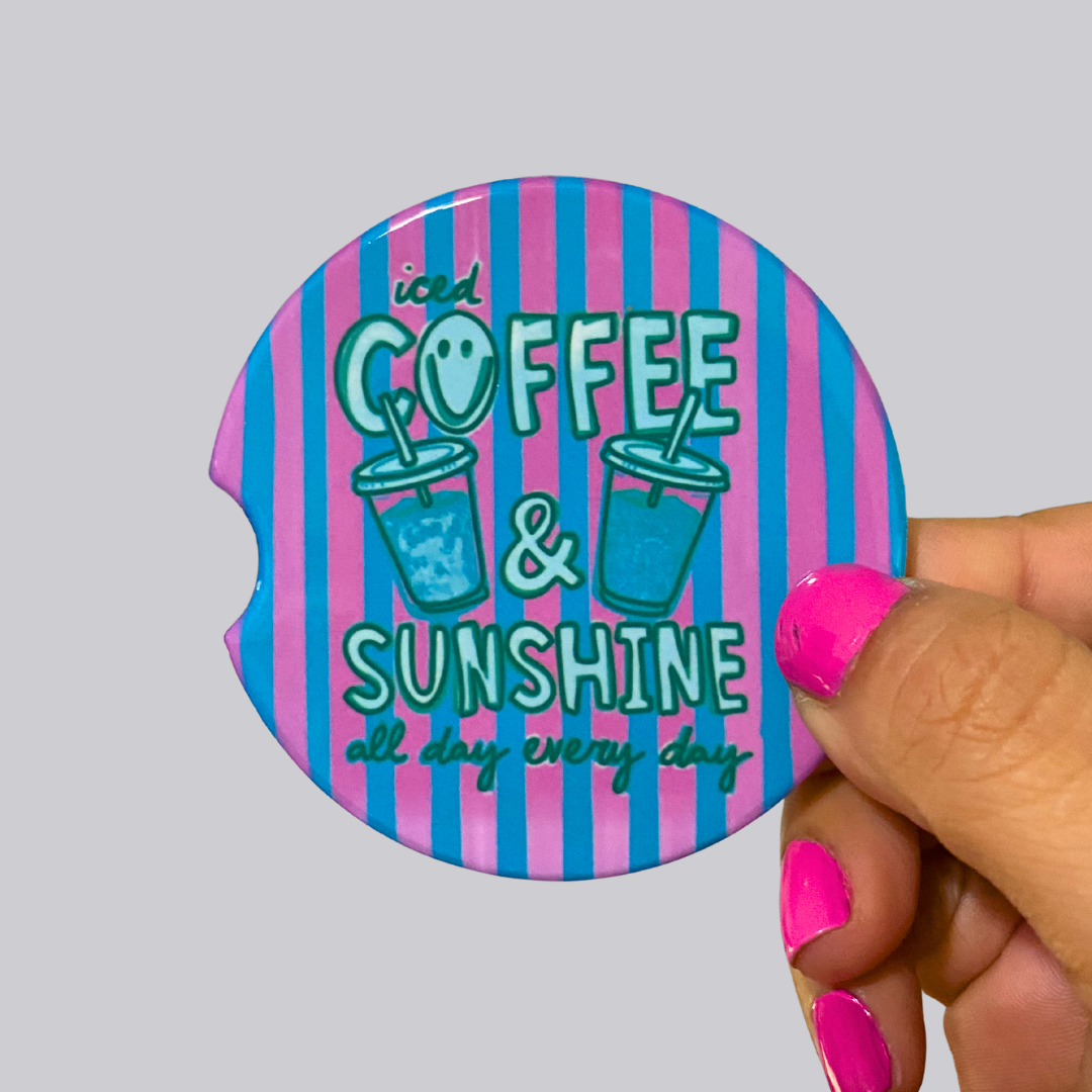 Iced Coffee & Sunshine Ceramic Car Coasters