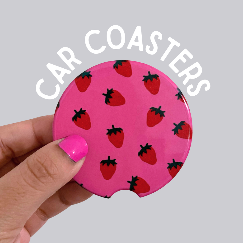 Pink Strawberry Ceramic Car Coasters