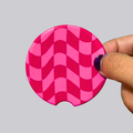 Pink Wavy Checker Ceramic Car Coasters