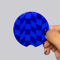Blue Wavy Checker Ceramic Car Coasters