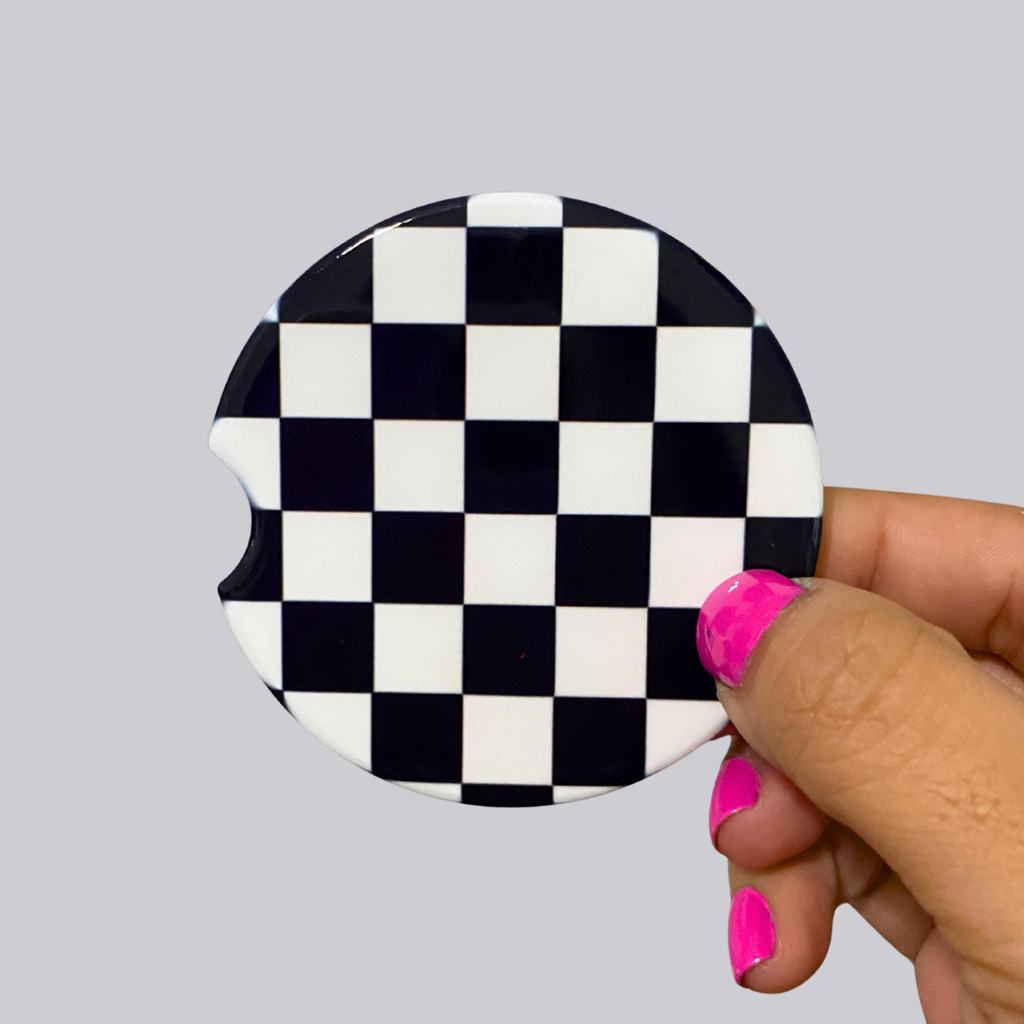 Black and White Checker Ceramic Car Coasters