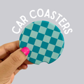 Seafoam Checker Ceramic Car Coasters