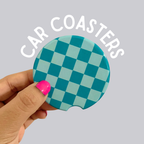Seafoam Checker Ceramic Car Coasters
