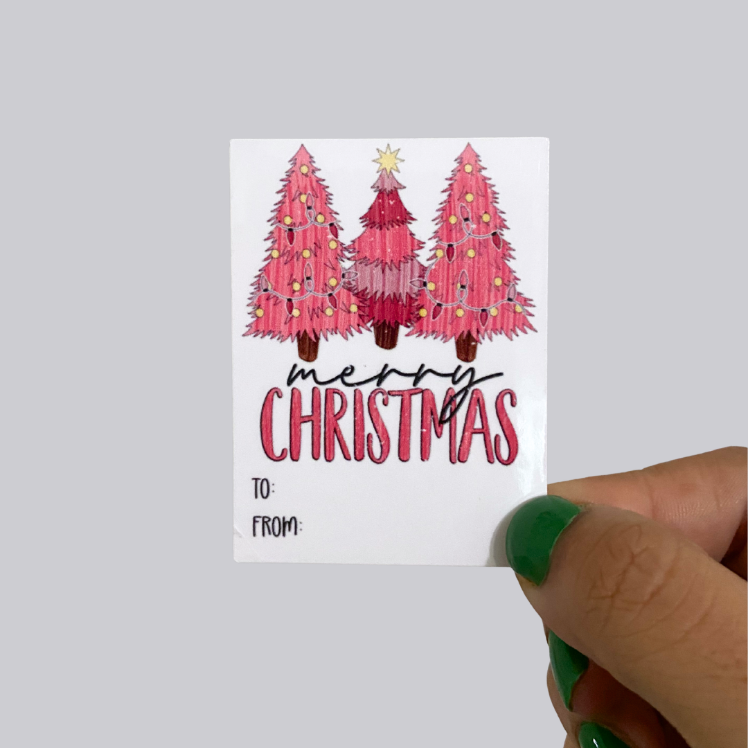 Pink Christmas Gift Tag Sticker