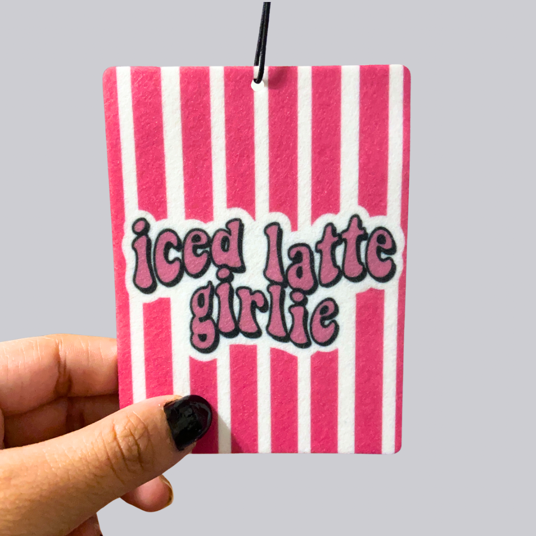 Iced Latte Girlie Car Accessory Bundle  | keychain, Car Coaster Set and Air Freshener Fragrance