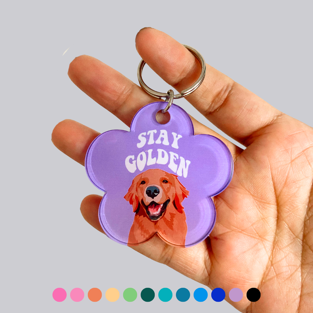 Stay Golden Golden Retriever Car Decor Bundle Set | Ceramic Coasters, Air Freshener, Acrylic Keychain