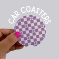 Purple Floral Checker Ceramic Car Coasters