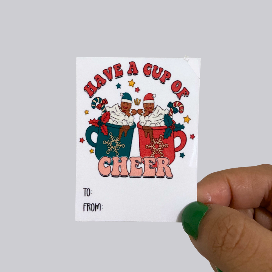 Cup of Cheer Christmas Gift Tag Sticker