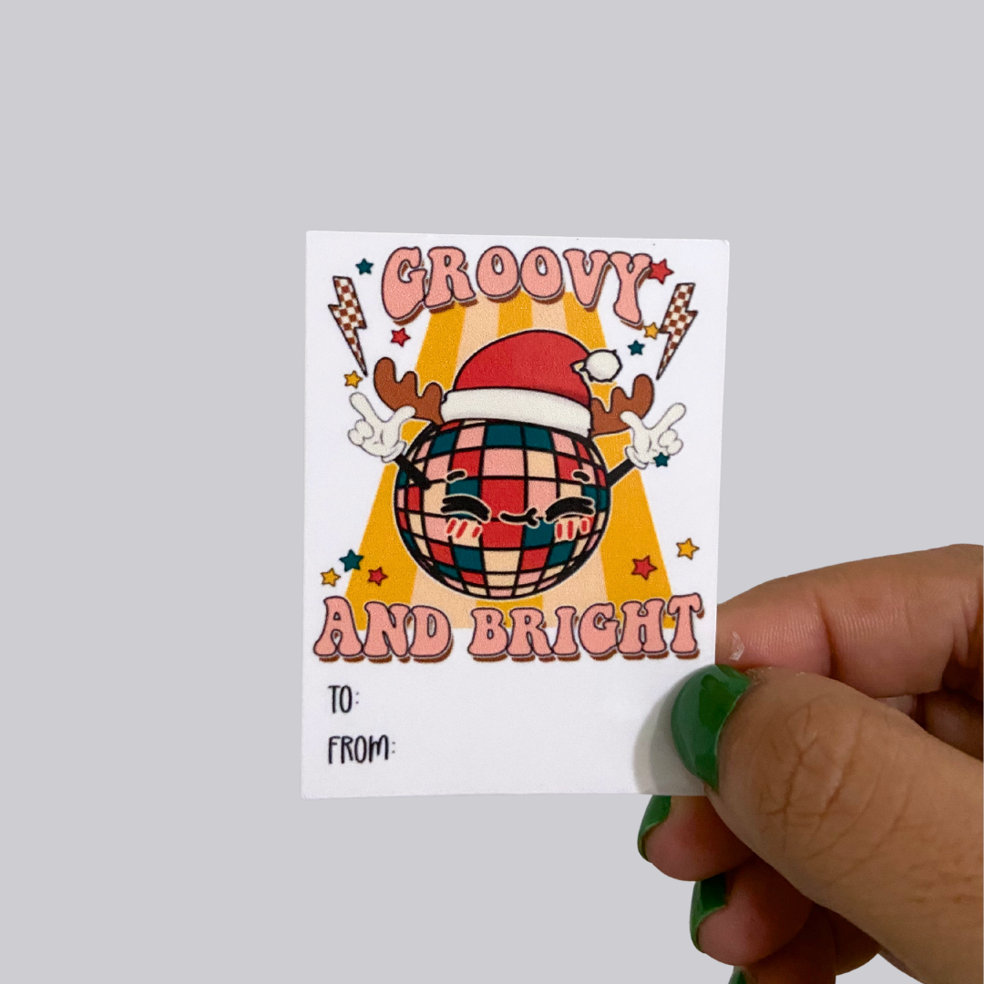 Groovy and Bright Christmas Gift Tag Sticker