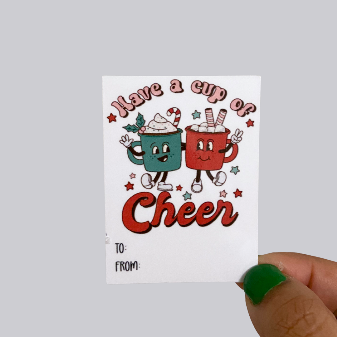 Cup of Cheer Christmas Gift Tag Sticker