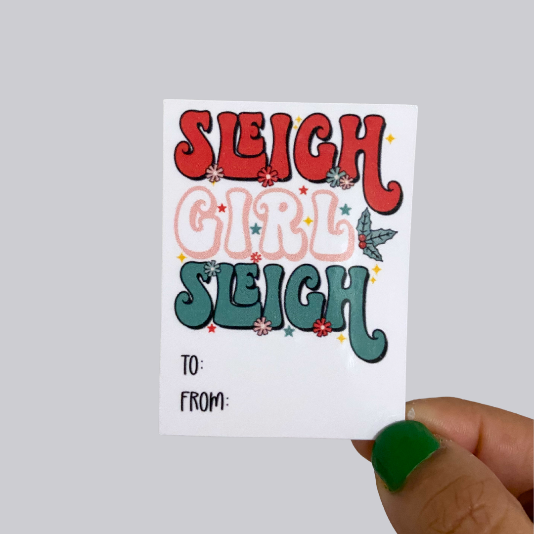 Sleigh Girl Sleigh Christmas Gift Tag Sticker