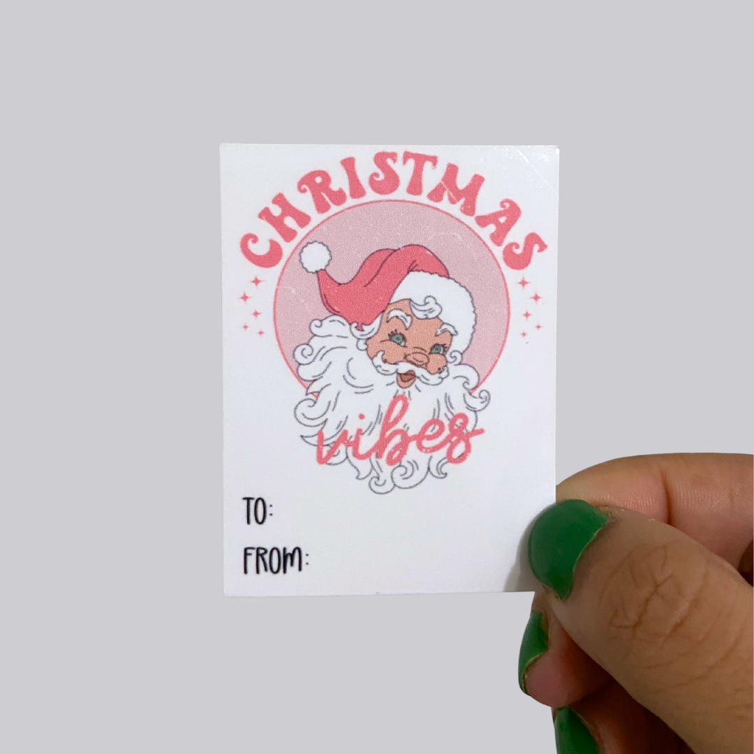 Pink Vibes Christmas Gift Tag Sticker