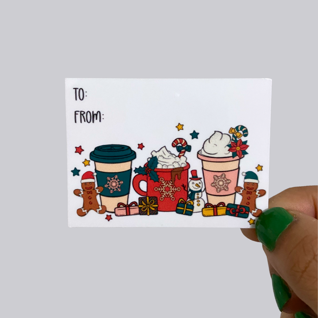 Coffee Hot Chocolate Christmas Gift Tag Sticker