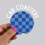 Blue Checker Ceramic Car Coasters