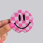 Smiley Face Checker Ceramic Car Coasters