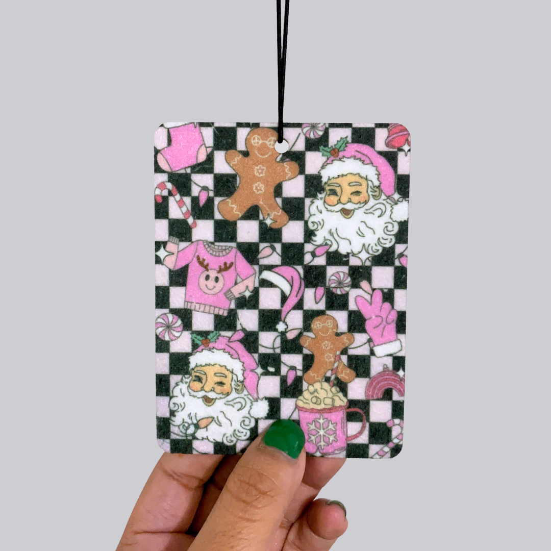 Pink Checker Hanging Car Air Freshener