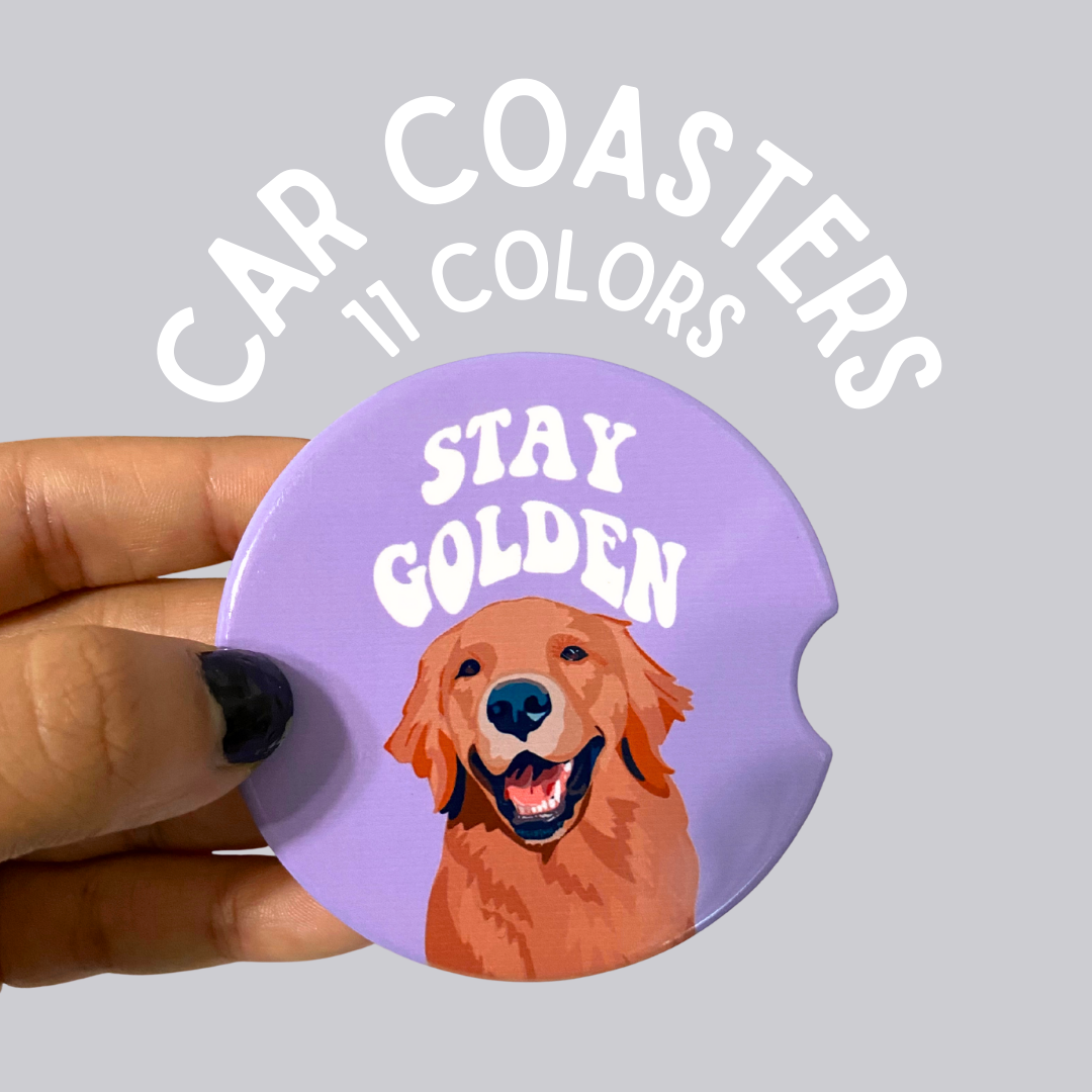Stay Golden Golden Retriever Ceramic Car Coasters