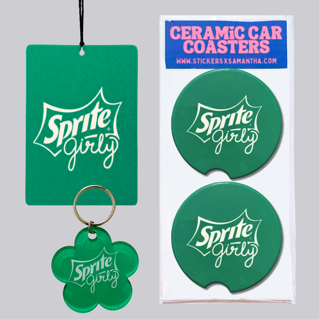 Lemon Lime Soda Girly Car Accessory Bundle