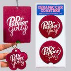 Dr. Soda Girly Car Accessory Bundle  | Keychain, Car Coaster Set and Air Freshener Fragrance